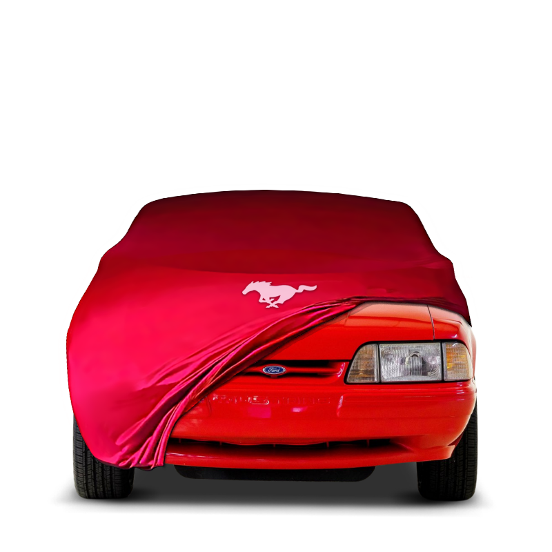 Indoor Autoabdeckung für Ford Mustang 3 (1978–1993) mit Logo – maßgeschneidert & atmungsaktiv