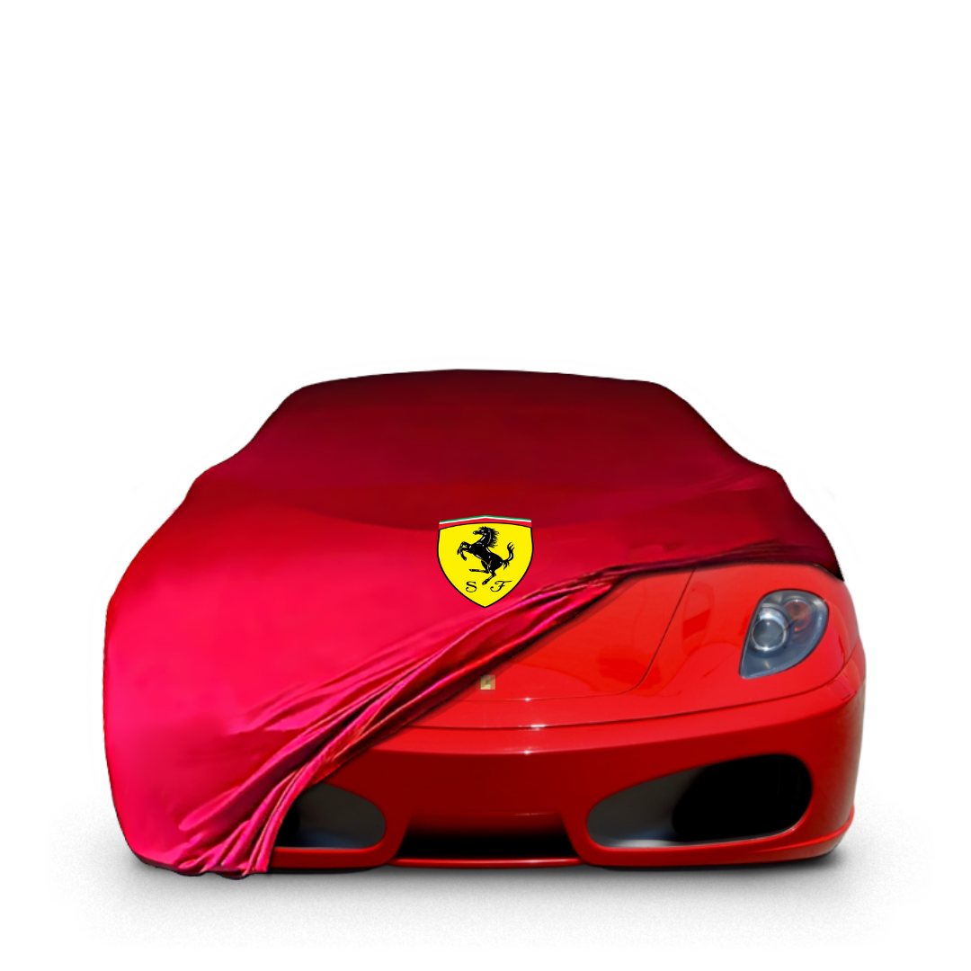 Indoor Autoabdeckung für Ferrari F430 mit Logo – maßgeschneidert, elastisch & atmungsaktiv

