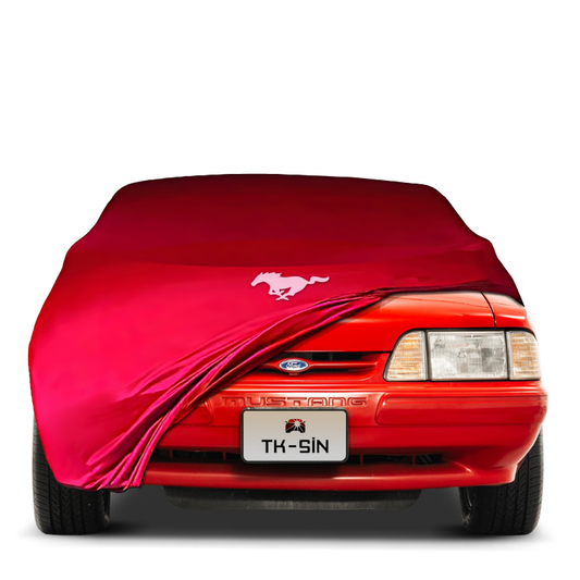 Indoor Autoabdeckung für Ford Mustang Cabrio 3 (1978–1993) mit Logo – maßgeschneidert & atmungsaktiv

